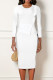 White Elegant Solid Patchwork Zipper Stringy Selvedge O Neck Pencil Skirt Dresses