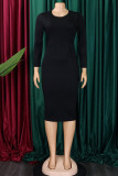 Red Elegant Solid Patchwork Zipper Stringy Selvedge O Neck Pencil Skirt Dresses
