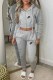 Grey Casual Print Letter Hooded Collar Long Sleeve Two Pieces
