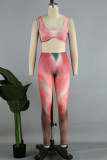Orange Red Sexy Casual Print Backless Vests Pants U Neck Sleeveless Two Pieces