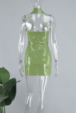 Green Sexy Solid Slit Halter Wrapped Skirt Dresses