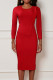 Red Elegant Solid Patchwork Zipper Stringy Selvedge O Neck Pencil Skirt Dresses