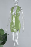 Green Sexy Solid Slit Halter Wrapped Skirt Dresses