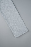 Grey Casual Print Basic O Neck Tops