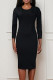 Black Elegant Solid Patchwork Zipper Stringy Selvedge O Neck Pencil Skirt Dresses
