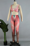 Orange Red Sexy Casual Print Backless Vests Pants U Neck Sleeveless Two Pieces