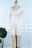 White Casual Solid Basic O Neck Skinny Rompers