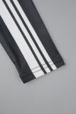 Black Casual Print Basic Zipper Collar Tops