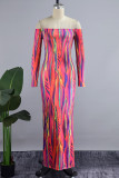Colour Sexy Casual Print Backless Off the Shoulder Long Sleeve Dresses