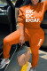 Orange Casual Print Patchwork O Neck Long Sleeve Two Pieces