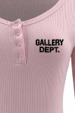 Pink Casual Print Letter Button Collar Tops