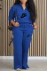 Blue Casual Print Letter Zipper Collar Long Sleeve Two Pieces