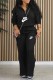 Black Casual Print Letter Zipper Collar Long Sleeve Two Pieces