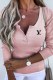 Pink Casual Print Letter Button Collar Tops