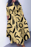 Khaki Elegant Print Bandage Patchwork Zipper O Neck Printed Dress Dresses