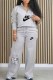 Grey Casual Print Letter Zipper Collar Long Sleeve Two Pieces