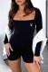 Black Sexy Print Letter Square Collar Rompers