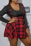 Red Black Sexy Plaid Patchwork A Line Plus Size