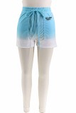 Cyan Casual Print Letter Mid Waist Straight Bottoms
