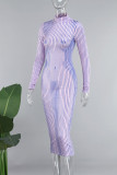 Purple Casual Solid Basic Turtleneck Long Sleeve Dresses