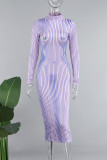 Purple Casual Solid Basic Turtleneck Long Sleeve Dresses