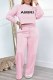 Pink Casual Print Letter O Neck Long Sleeve Two Pieces