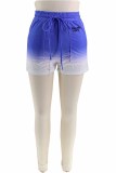 Blue Casual Print Letter Mid Waist Straight Bottoms