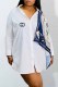 White Elegant Print Letter Turndown Collar Tops(Without Belt)