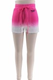 Pink Casual Print Letter Mid Waist Straight Bottoms