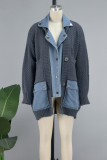 Coffee Casual Color Block Patchwork Pocket Buttons Cardigan Collar Outerwear