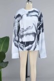 Black Casual Print Basic O Neck Tops