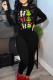 Black Street Character Patchwork O Neck Skinny Jumpsuits