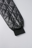 Black Casual Solid Patchwork Zipper Collar Outerwear