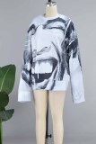 Black Casual Print Basic O Neck Tops