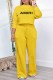 Yellow Casual Print Letter O Neck Long Sleeve Two Pieces