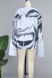 Black Casual Print Basic O Neck Tops