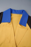 Yellow Casual Color Block Bandage Patchwork Buckle Turndown Collar Outerwear