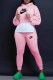 Pink Casual Print Letter Hooded Collar Long Sleeve Two Pieces