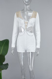 White Sexy Daily Party Elegant Cut Out Hot Drill Regular Rompers
