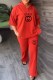 Red Casual Print Letter Hooded Collar Three Quarter Two Pieces