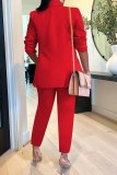 Rose Red Work Elegant Print Letter Turn-back Collar Long Sleeve Two Pieces