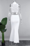 White Casual Solid Patchwork Half A Turtleneck Sleeveless Two Pieces