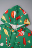 Green Casual Print Basic Hooded Collar Long Sleeve Two Pieces