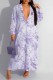 Light Purple Casual Print Letter Turndown Collar A Line Dresses