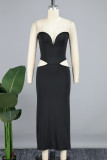 Black Sexy Casual Solid Hollowed Out Backless Strapless Long Dress Dresses