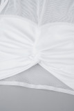 White Casual Solid Patchwork Half A Turtleneck Sleeveless Two Pieces