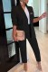 Black Work Elegant Print Letter Turn-back Collar Long Sleeve Two Pieces