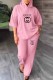 Pink Casual Print Letter Hooded Collar Three Quarter Two Pieces