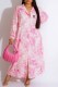 Pink Casual Print Letter Turndown Collar A Line Dresses