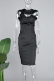Black Sexy Solid Backless Slit Strapless Sleeveless Dress Dresses